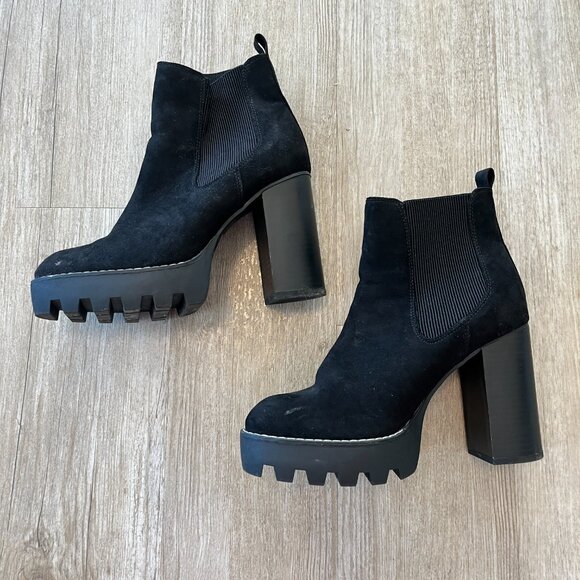 Womens Redtop Black Suede Heeled Ankle Boots - 9 - Picture 3 of 8